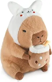 CHDBLOCK Rabbit Milk Tea Capybara, Cute Capybara Plush Pillow Kawaii Flower Stuffed Aniamls Capybara Plushies Toys Gifts for Kids 11 inch