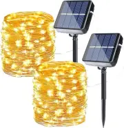 Solar string lights outdoor waterproof , 2-pack, Warm white, 300 LED's, 100ft