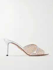 [Aquazzura] Aquazzura - Crystal Lover 75 Crystal-embellished Leather-trimmed Tulle Sandals - Silver - IT36 IT 36 Silver