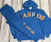 Champion Men 2pcs Set Reverse Weave Hoodie & Jogger Blue Old English Small (C4)