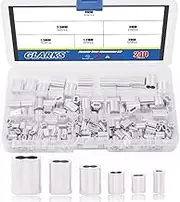 Glarks 210Pcs 6 Size Aluminum Double Barrel Ferrule Crimping Loop Sleeve for Wire Rope and Cable Line End Assortment Kit
