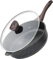 Nonstick Deep Frying Pan with Lid, 12 Inch/30 Cm Large Skillet, Granite Stone Sa