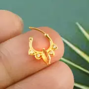 18k Solid Gold Natural Tourmaline & Real Diamond Septum Daith Ring/Nose Ring 16G