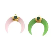 Crescent Shape Chalcedony Sugar Druzy Yellow Gold Plated DIY Connectors Lot 2 Pc