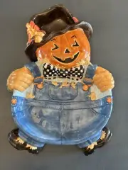 Scarecrow Pumpkin Ceramic Chip N Dip Halloween Fall Platter Harvest Dish