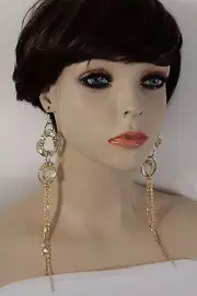 New Women Earrings Set Hook Fashion Jewelry Gold Metal Chain Link Long Fringes