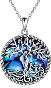 Tree of Life Necklace Sterling Silver Abalone Shell Crystal Tree of Life Pendant