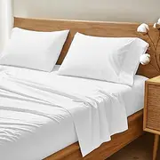 THREAD SPREAD 100% Organic Cotton Bed Sheet Set - Crisp and Cooling Percale Weave, Soft Breathable, Eco-Friendly, 4 Piece Bedding Set, Deep Pocket with All-Around Elastic, (California King, White)