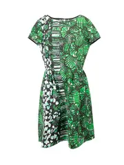 Green Abstract Printed Short Sleeve Mini Dress