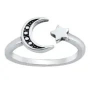 7mm Moon and Star Thin Adjustable Toe Band 925 Sterling Silver Toe Ring