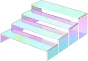 NiHome Iridescent Clear Acrylic Stands for Display Set of 4 - Iridescent Shelves, Acrylic Risers for Displaying Collectibles, Cupcakes, Perfume, Desserts, Plants and More, Iridescent Decor