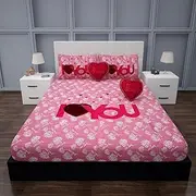 [SHOVIJ] I Love You Bedding Set Queen Size Bedsheet (90 * 100) with Two Quilted Pillow Covers and Two Heart Cushions