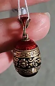 Vintage Russian Easter Egg Sterling Silver 925 Pendant Enamel Rhinestones 7.16gm