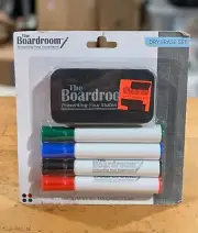 Dry Erase Set - 4 Broad Chisel Tip Dry Erase Markers / Magnetic Eraser