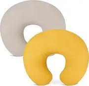 Wimist Nursing Pillow Covers 2 Pack, Muslin Nursing Cover for Breastfeeding Pillows, Comfortable for Baby Girls and Boys (Beige & Mustard Yellow)
