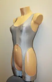 Women Long Catsuit 352-50 Open Thigh Chest Back Crotch Gray Spandex Size M