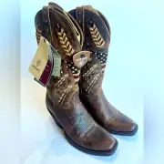 Ariat Women's 8B Circuit Americana Western Boots Square Toe Leather Longhorn
