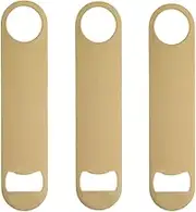 Stainless Steel Flat Bottle Opener, 3 PACK Heavy Duty Beer Bottle Opener for Kitchen, Bar or Restaurant (3, Gold)