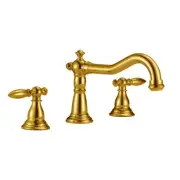 Gold Brass Basin Faucet Mixer Hot & Cold 2 Handles 3Holes Old Bathroom Tap