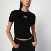 [Diesel] Black ribbed short-sleeve M-Valari sweater M Black