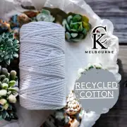 4MM 3ply macrame cord WHITE 100m 3 Strand Twist Recycled Cotton Supplies AUST