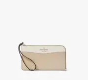 Kate Spade Lucy Medium L-Zip Leather Wristlet Color Block Light Sand NEW