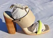 NEW SOL SANA HESTER 4" STACKED BLOCK HEEL GLADIATOR TIE SANDALS ECRU/NEON EU 37