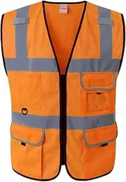 [outret] High Visibility Reflective Safety Mesh Vest with Reflective Strips and Multipurpose Pockets,BRE hable,Lightweight,Outdoor Clothing Meets ANSI/ISEA Class 2 Standards(Yellow&Orange) (Large, Orange)
