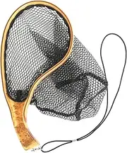 Fly Fishing Catch Net | Fish-safe Landing Net | Catch & Release Fishing Net, Black Mesh Trout Net, Fish Landing Net With Wooden Handle, Fish-safe Bass Net, Catch & Release Net