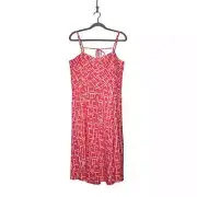 NINA LEONARD NEW $72 Linen Blend A-Line Midi Dress Hot Pink / White Size 12