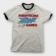 Wonder Woman Themyscira Games Shirt Mens Medium White Comics Ringer Tee NEW
