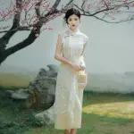 【米蘭精品】洋裝連身長裙(中式旗袍立領綁帶不規則荷葉邊連衣女裙子74EF10)