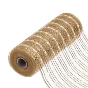 10 Inch Glitter Poly Burlap Mesh for Wreath Ribbon 10 Yard Brown & White