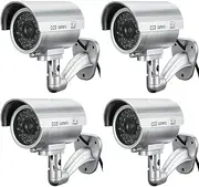 BW CCTV Dummy Camera 4 x Fake Dummy Camera Home Security CCTV Surveillance Dummy Camera for Outdoor Use with Flashing LED Light Bullet Shape - Silver