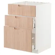 METOD / MAXIMERA base cab f sink+3 fronts/2 drawers, white/Fröjered light bamboo, 60x60x80 cm
