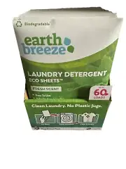 (NEW) Earth Breeze Laundry Detergent Sheets Fresh Scent Eco Sheets 30 Sheets