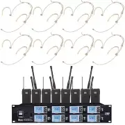 UHF 8 Channel School Stage Performance Wireless Condenser Headset Microphone Set