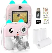 Portable Children Instant Thermal Print Kid Camera 2.4 Inch Screen Digital Camera P Selfie HD Video Thermal INKL Printing with 32GB ry Card 3 Rolls White Print & Card Reader &