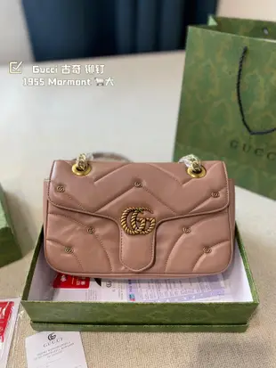 【二手包包】大Gucci 最近好看的包包不管是閃閃發光的鉆扣1955還是像泡芙奶油一樣的新款Marmont都 NO243537