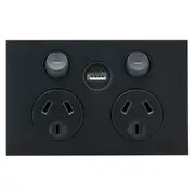 Clipsal Saturn Zen Double Powerpoint Horizontal with USB Charger Zen Black 10 Amp 250V - Z4025USBC-ZB
