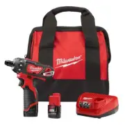 Milwaukee Electric Screwdriver Kit 12V Cordless 2-Speed Red W/ Battery, Bag