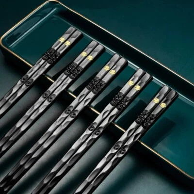 2025 5Pcs Reusable Alloy Chopsticks Set – Popular Non-Slip Bamboo Style