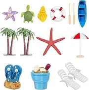 Beach Cake Decorations, Miniature Cupcake Toppers, Tropical Palm Tree, Boat, Chair, and Umbrella Cake Picks, Summer Party Beach Birthday Supplies, 15 Pieces