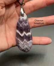 Chevron Amethyst Genuine Pendant Stone Necklace With Black Leather cord
