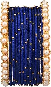 [Efulgenz] Indian Silk Thread Bangle Set with Faux Pearl Bangle Indian Bangles for Women for Wedding Party Boho Bracelet Bangle Bollywood Fashion Statement Jewelry