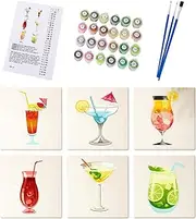 Paint by Number Cocktail -Crylic Pints, Cocktail Paint by Numbers | 6 Pieces Easy Painting by Number Kit Adults | 5.91x5.91in Hand-Painted Oil Painting Set
