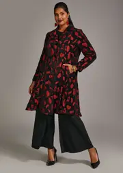 [Taking Shape] Taking Shape Opulent Chenille Opera Coat Size 16 in RED / Black, Viscose - Plus Size Women's Coats & Jackets Red / Black