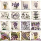 Retro Poster Lavender Cushion Cover Flowers Letter Pillowcase Farmhouse Pillow