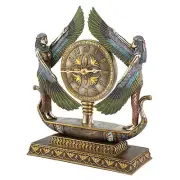 Hieroglyphic Numeral Double Winged Isis Goddess Egyptian Barge Desk Mantle Clock
