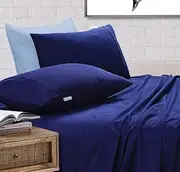 Elan Linen 100% Cotton Vintage Washed King Single Bed Sheet Set, Navy Blue
